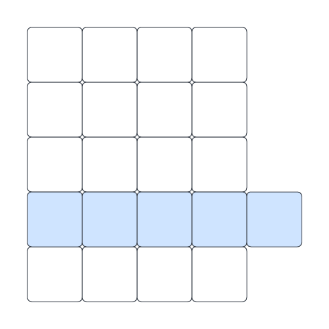 a grid with most rows having 4 items but one row having 5 items