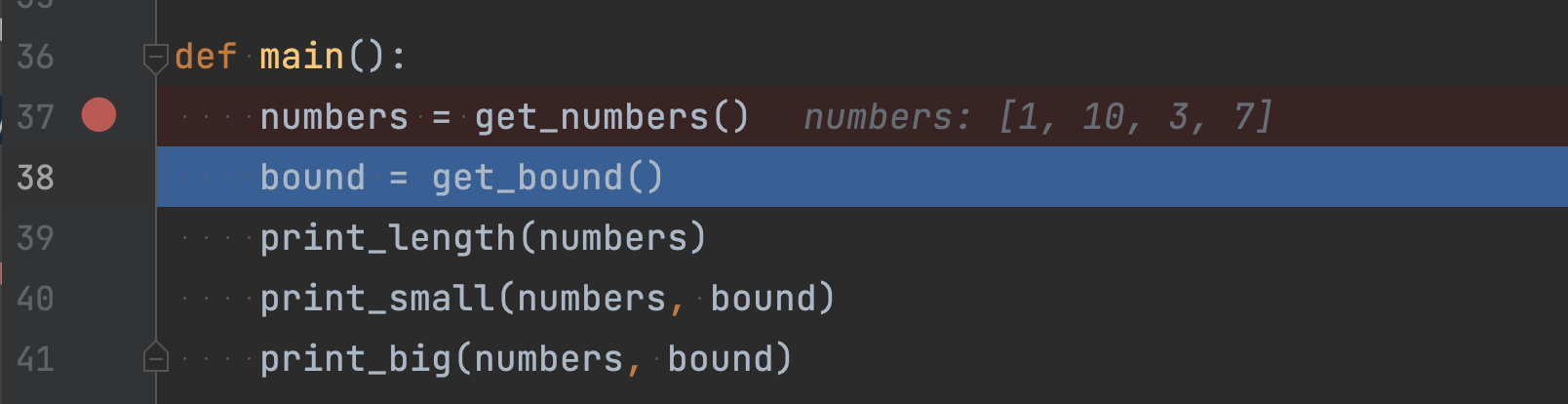 get_numbers() returns a list of numbers -- 1, 10, 3, 7