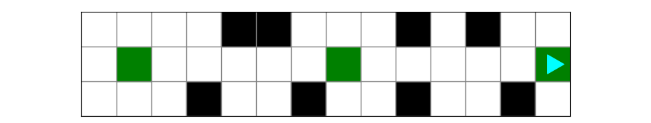 All of the green squares next to black squares have been erased