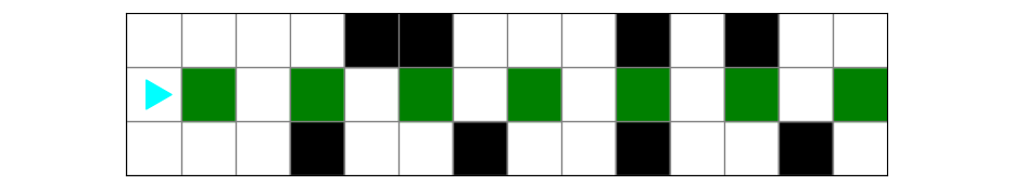 Some green squares in front of bit, some of them next to black squares